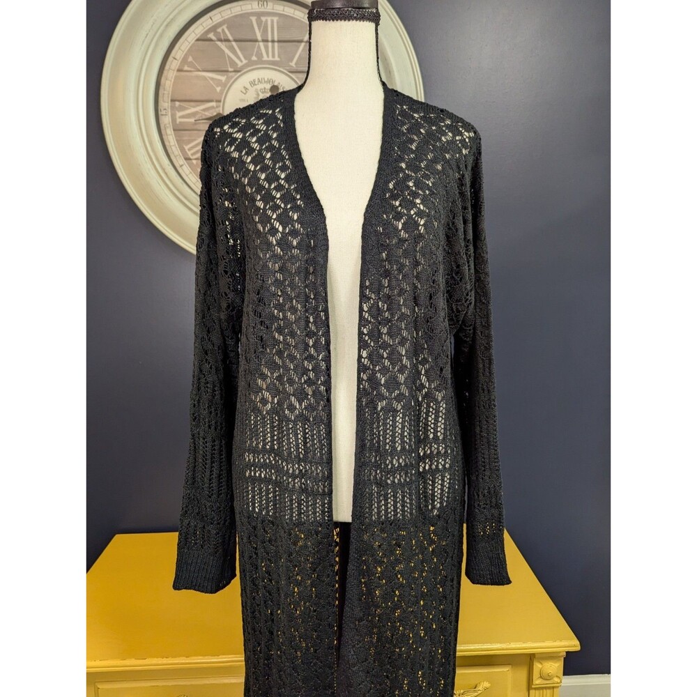 Moral Fiber Cardigan Womens 2XL Black Open Front Lightweight Duster Boho EUC